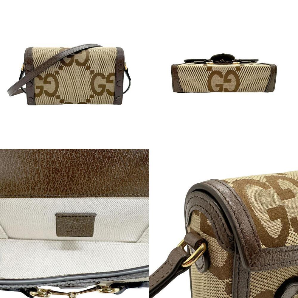 Gucci Horsebit Jumbo GG Canvas Leather Crossbody Bag Gold Brown - Picture 3 of 5